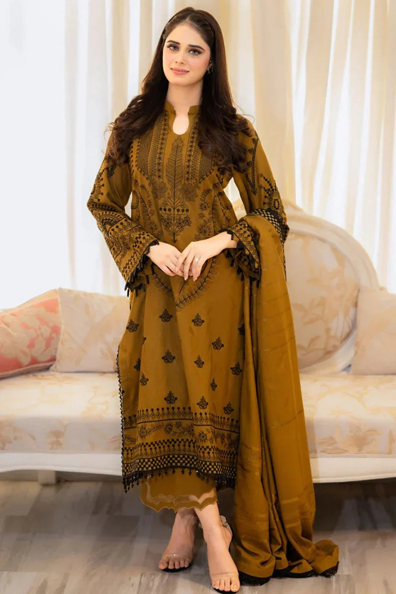 Aim Collections® Zarashahjhan Embroidered Dhanak Three Piece coco-66