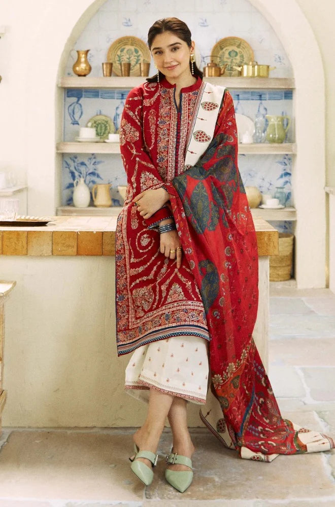 Aim Collections® Zara Shah Jhan Embroidered Dhanak Three Piece – COCO-W-08