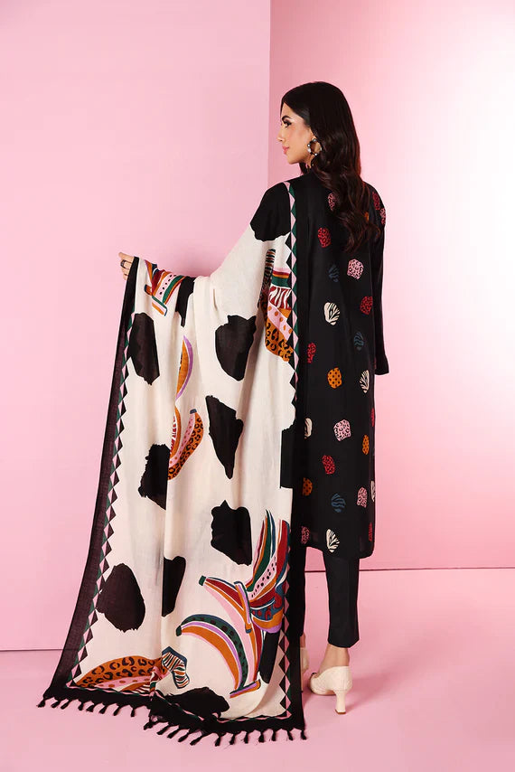 Aim Coolections® Khaadi 18404 Black Dhanak Embroidered 3-Piece with Wool Shawl