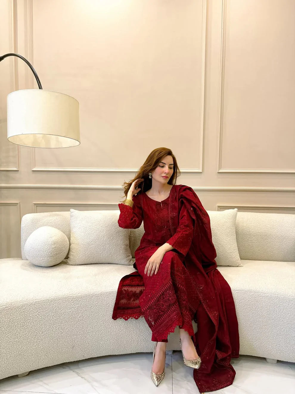 Aim Collections® Zarqash Embroidered Dhanak Three Piece – D-210