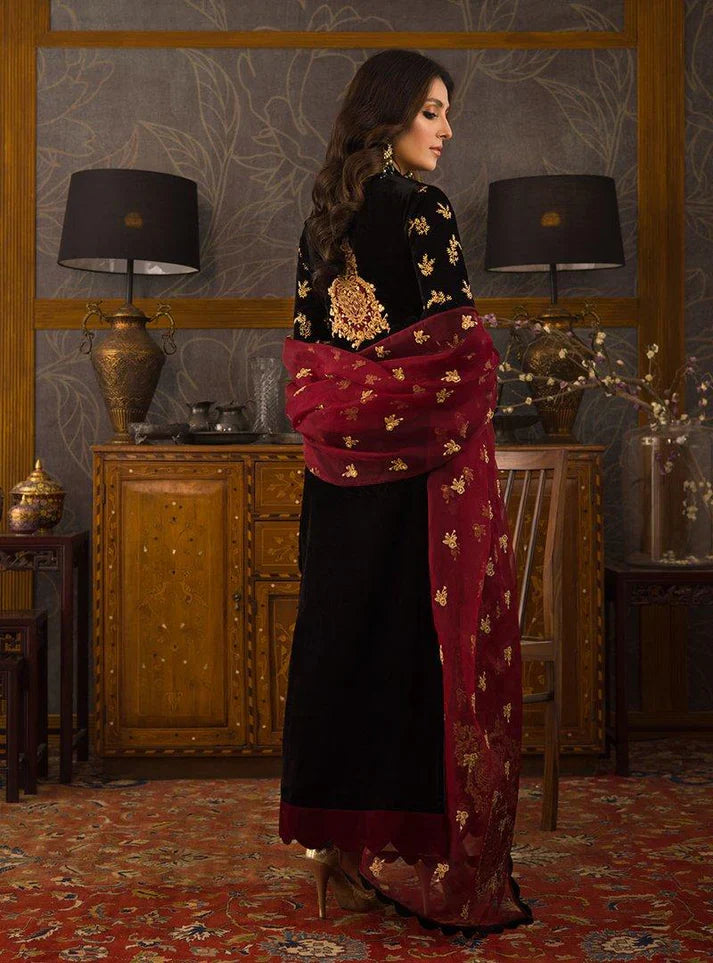 Aim Collections® D-107 Black Embroidered Velvet Three Piece – Winter Collection