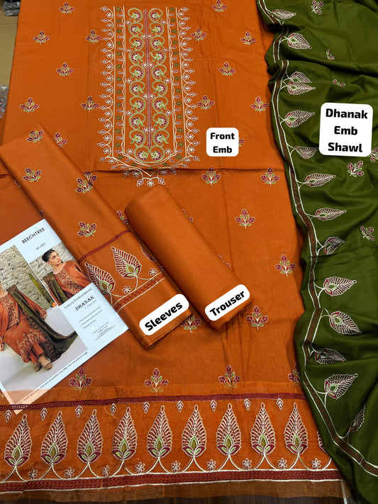 Aim Collections® BEACHTREE – Code: 3196 | Premium DHANAK with HEAVY EMBROIDERED SHAWL