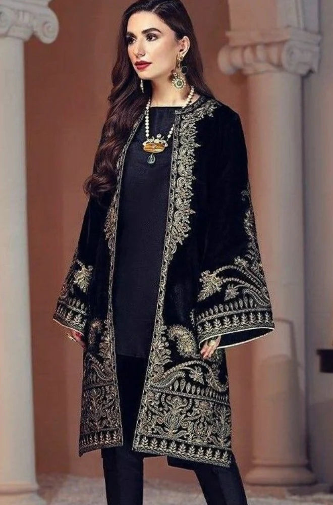 Aim Collections® Maria B D-472 Black Embroidered Velvet Two-Piece – Winter Collection