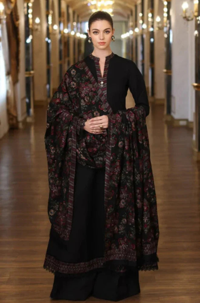 Aim Collections® Bareeze FCC-199 Black Embroidered Dhanak Three Piece Winter Collection