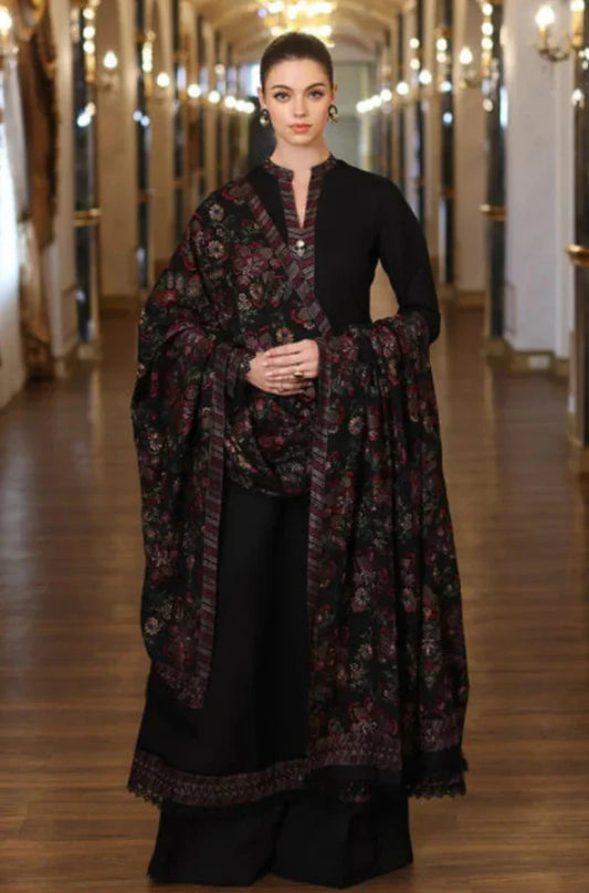Aim Collections® Bareeze FCC-199 Black Embroidered Dhanak Three Piece Winter Collection