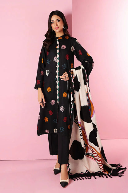 Aim Coolections® Khaadi 18404 Black Dhanak Embroidered 3-Piece with Wool Shawl