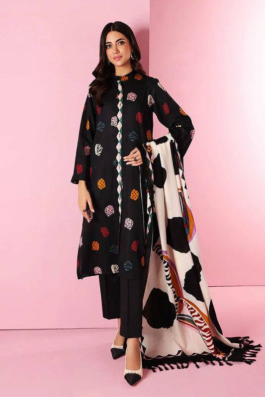 Aim Coolections® Khaadi 18404 Black Dhanak Embroidered 3-Piece with Wool Shawl