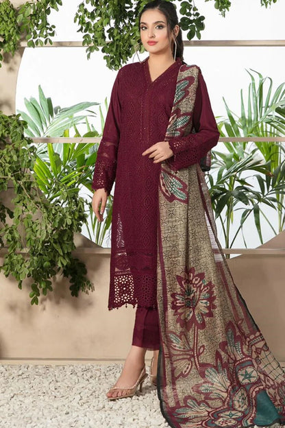 Aim Collections® Chikenkari Dhanak Embroidered Three Piece (D-762 Mehron)
