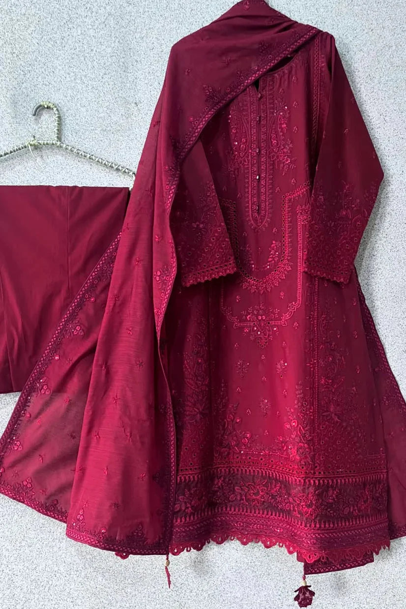 Aim Collections® Zarqash Embroidered Dhanak Three Piece – D-210