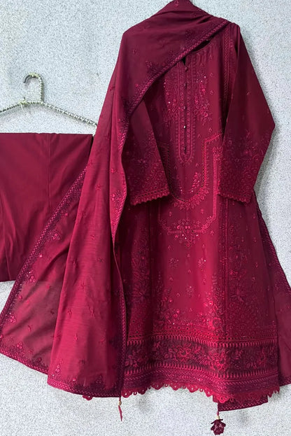 Aim Collections® Zarqash Embroidered Dhanak Three Piece – D-210