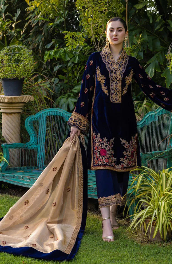 Aim Collections® Zainab Chottani ZC-737 Velvet Embroidered Three Piece – Winter Collection 2025