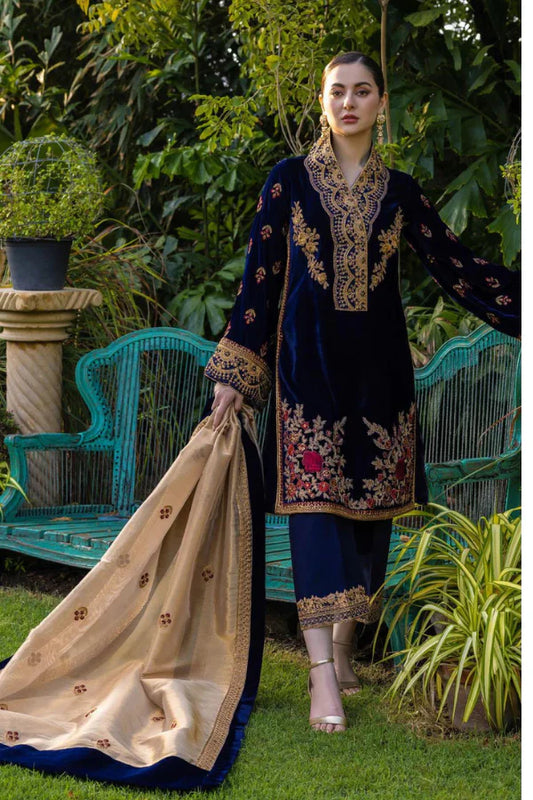 Aim Collections® Zainab Chottani ZC-737 Velvet Embroidered Three Piece – Winter Collection 2025
