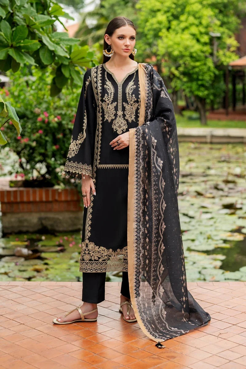 Aim Collections® Baroque Embroidered Dhanak Three Piece – D-144