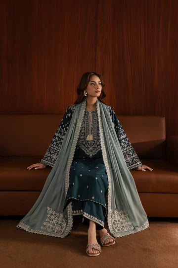 Aim Collections® Batik Embroidered Dhanak Three Piece – D-209