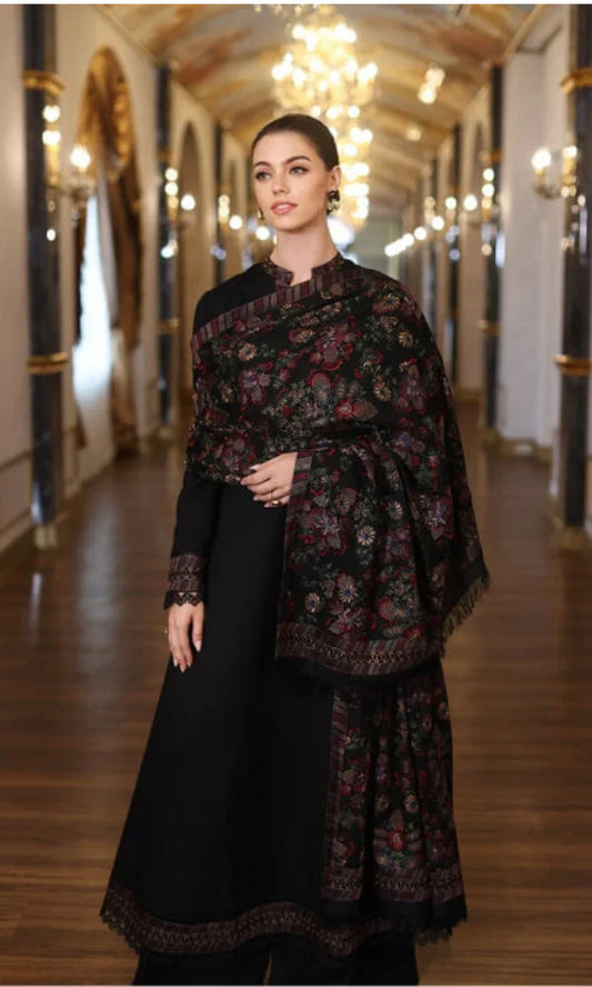 Aim Collections® Bareeze FCC-199 Black Embroidered Dhanak Three Piece Winter Collection