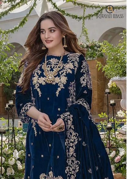Aim Collections® Zainab Chottani Velvet Embroidered Three Piece – ZC-111 Zink