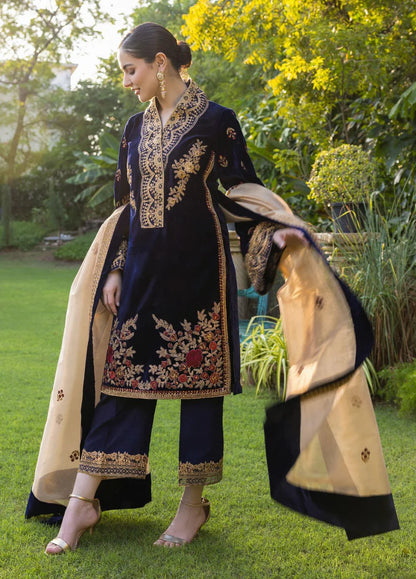 Aim Collections® Zainab Chottani ZC-737 Velvet Embroidered Three Piece – Winter Collection 2025