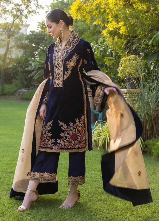 Aim Collections® Zainab Chottani ZC-737 Velvet Embroidered Three Piece – Winter Collection 2025