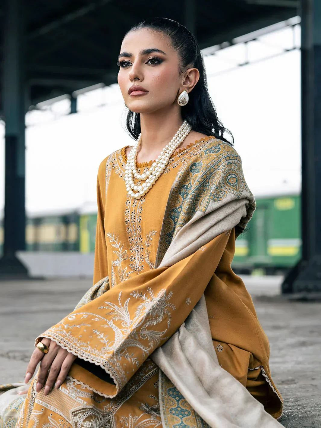 Aim Collections® Izel Embroidered Dhanak Three Piece D-92