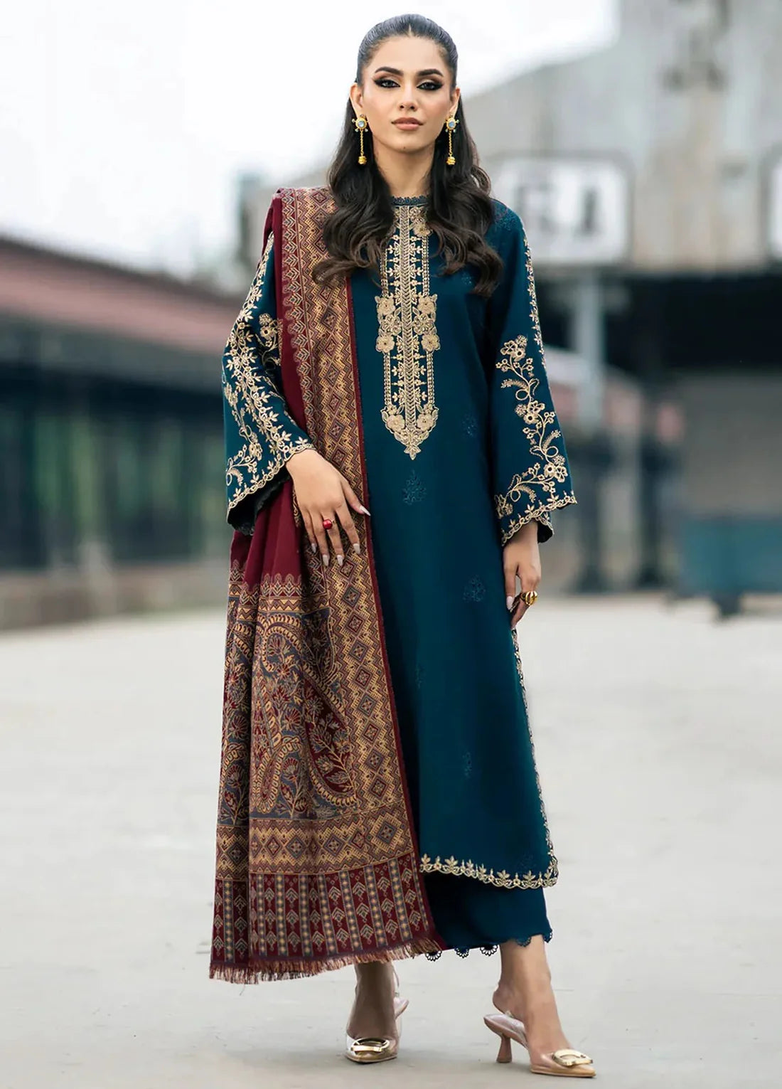 Aim Collections®   Izel Embroidered Dhanak Three Piece – COCO-145