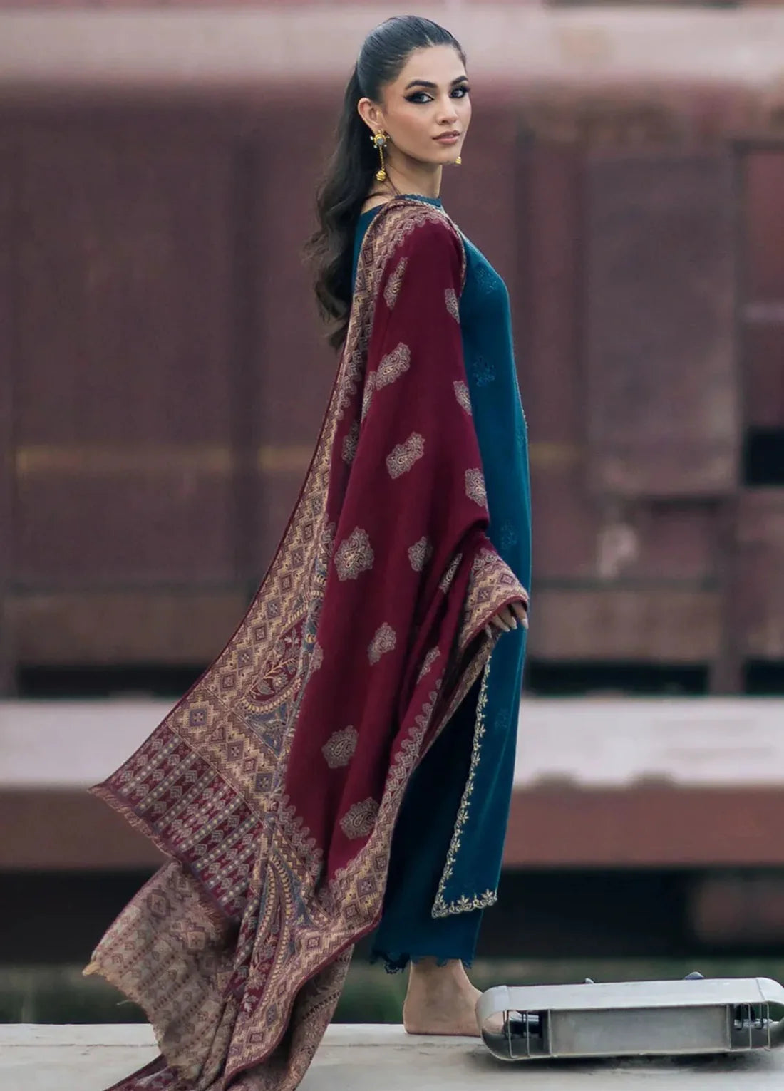 Aim Collections®   Izel Embroidered Dhanak Three Piece – COCO-145