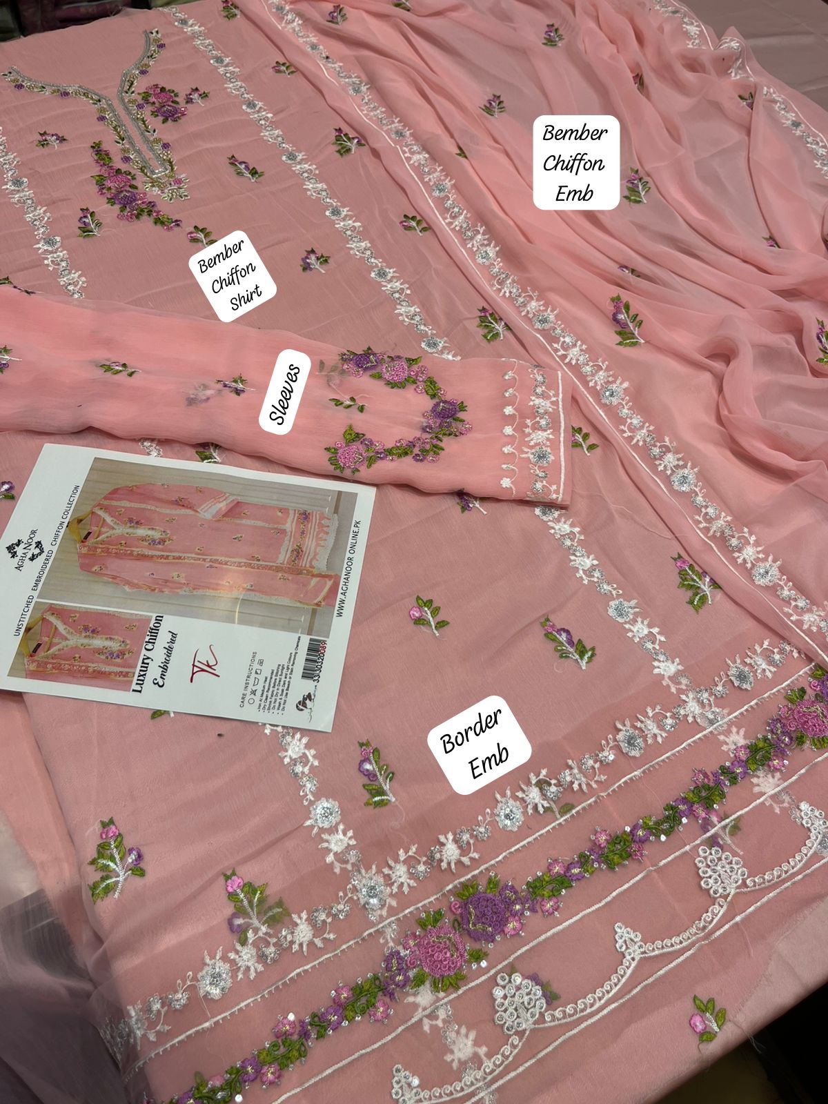 Aim Collections® Agha Noor – Design No. 089 | Premium Semi Pure Chiffon Suit