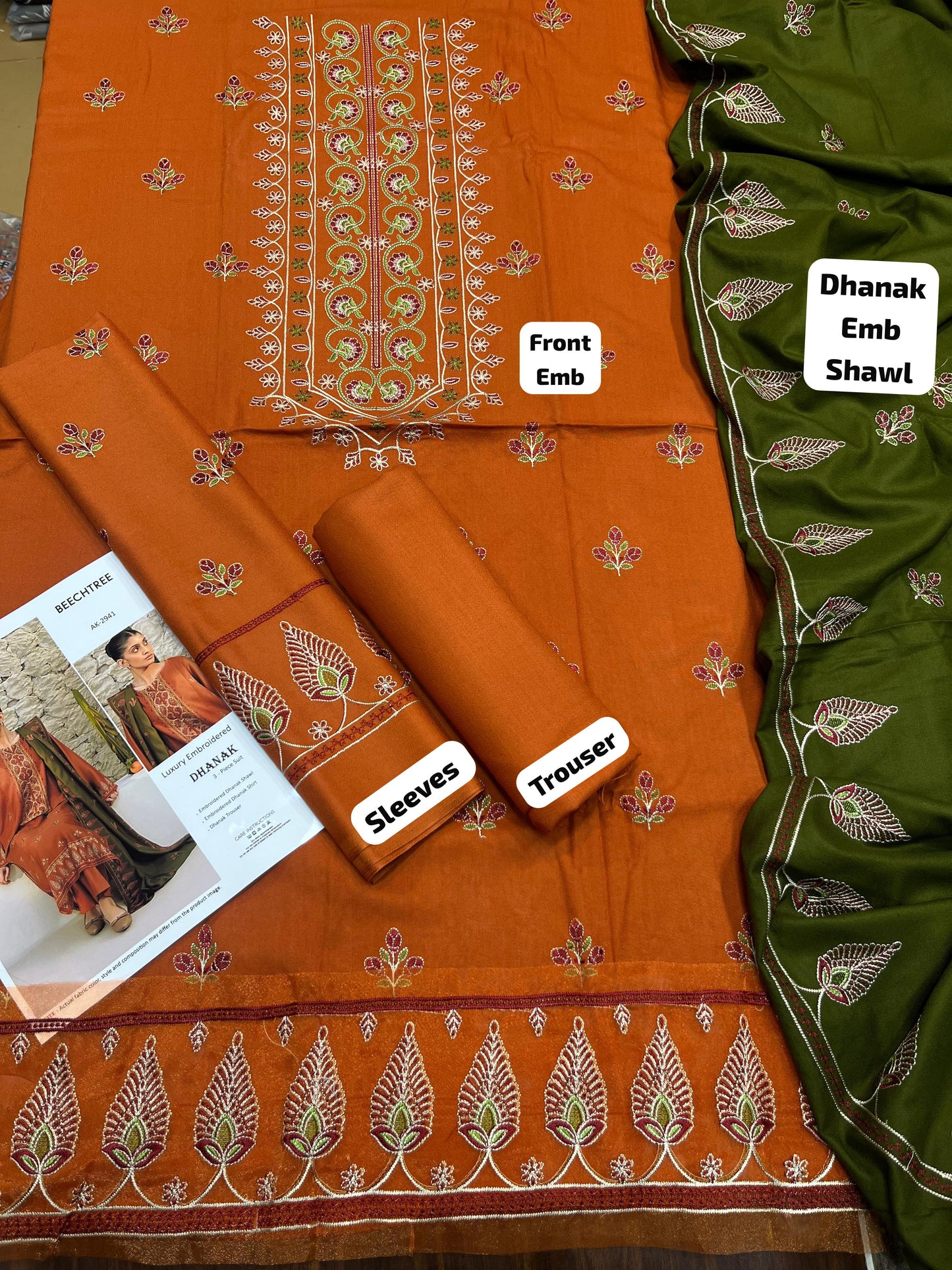 Aim Collections® BEACHTREE – Code: 3196 | Premium DHANAK with HEAVY EMBROIDERED SHAWL